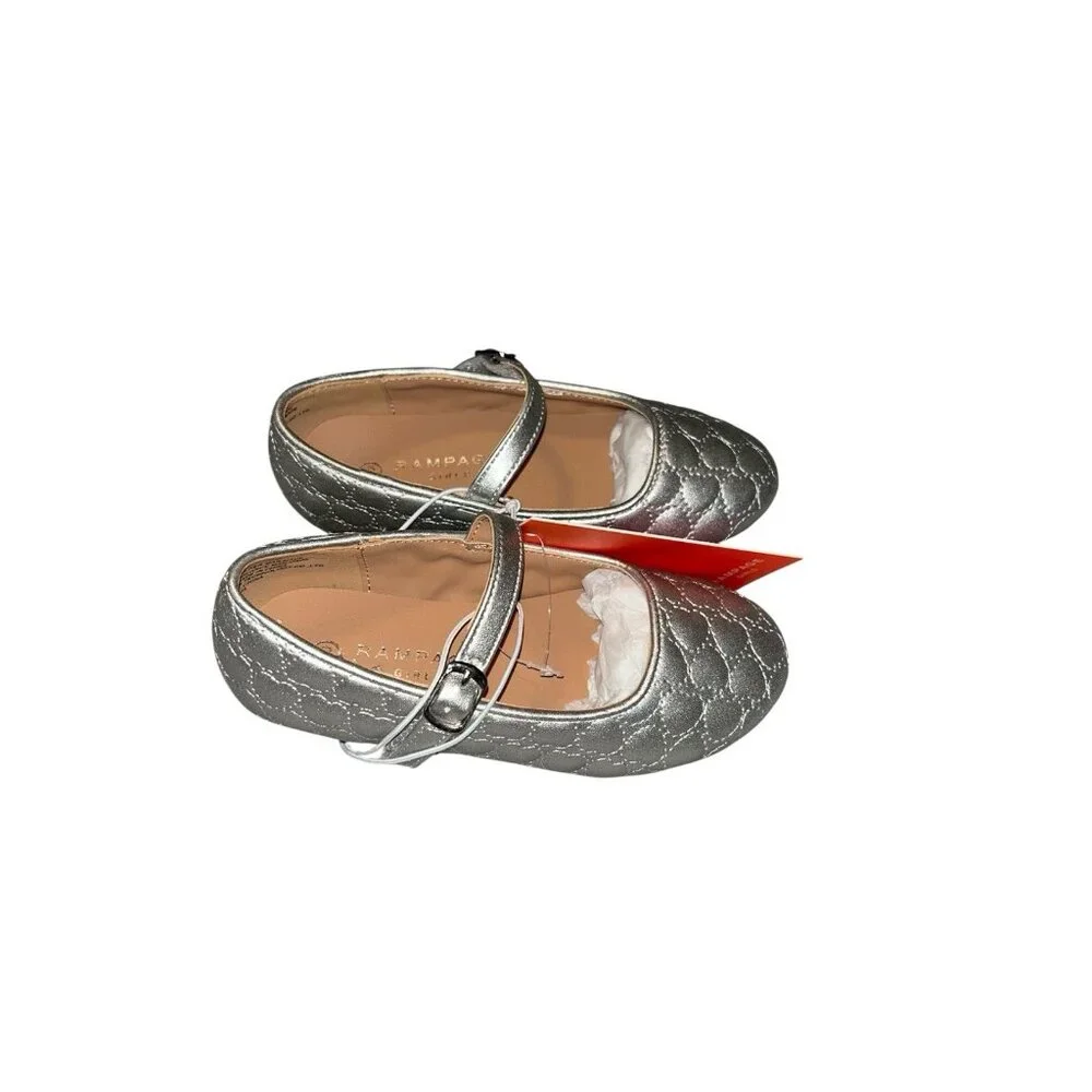 Rampage Girls Sliver Casual Dress Holiday School Ballet Flats Shoes Size 10
